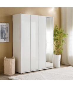 Home Box 4-Door Wardrobe with Mirror in White