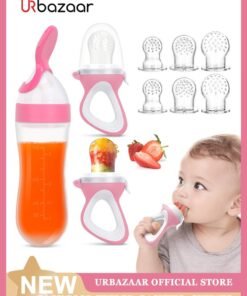 URbazaar Baby Food Feeder, 2 Pack Baby Fruit Feeder Pacifier Fresh Food Feeder with 3 Sizes Silicone Pouches,1 Baby Feeding Spoons for Toddlers Infant