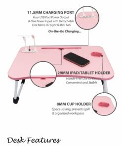 Portable Folding Laptop Desk for Bed Sofa Couch and Floor with USB Ports Cup Holder iPad Slot and Non-Slip Legs Adjustable Lap Tray Ergonomic Notebook Stand for Working Studying Reading Watching Movies and Camping Folding Desk with Stand for Laptop and Tablet