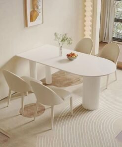 Merry Moments Modern Dining Table Kitchen Bar Table Minimalist Stone Top Dining Table Office Desk for Home Office Retail Three Metal Legs Cream White L180xH75xW90 cm