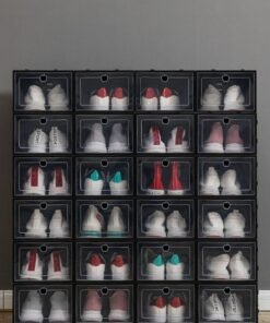 HomarKet 24 Pack Shoe Storage Box Clear Plastic Stackable Shoe Organizer for Closet Space Saving Foldable Shoe Sneaker Containers Bins Holders