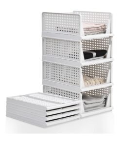 XVersion Wardrobe Clothes Organizer, Stackable & Collapsible Storage Basket, 4pcs Drawer Rack Folding Storage Box for Wardrobe Cabinet Kitchen Bathroom Office Closet Organizer (43L x 33.5W x 18H)