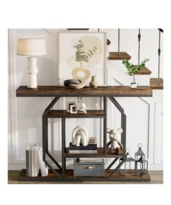 NKX Side Table Wood Narrow Sideboard with Multiple Shelves Narrow Sofa Table for Home Living Room