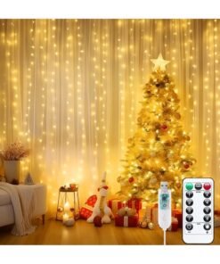 Chocisong 300LED Curtain Fairy Lights, Ramadan Fairy Light, 3X3Meters, Remote Control, 8 Lighting Modes, USB Powered, for Eid Party, Home, Bedroom, Indoor Outdoor Wall Decoration (Warm White)