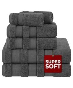Safi Plus 6-Piece Towel Set 100% Turkish Genuine Cotton Super Soft & Absorbent Luxury Hotel Quality 600 GSM Cotton Bathroom Towels, 2 Bath Towels, 2 Hand Towels, 2 Washcloths, Grey