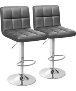 Modern Height Adjustable Bar Stool, PU Leather Swivel Counter Chair with Back Support, 360 Degree Rotation, Hydraulic Lift, Gray Cushioned Seat for Kitchen Island (Deep Gray, 1 PC)