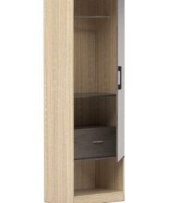 Mahmayi Modern Single Door Wardrobe with Open Shoe Rack, Drawer and Hanging Rods Efficient Storage Versatile Furniture for Home, Bedroom Dark Grey Chicago Concrete and Grey Bardolino Oak