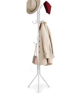 MARKQ Clothes Hanging Stand with 12 hooks Coat Rack for Hat Handbag Scarf Abaya Hijabs Jacket Umbrella Entryway Bedroom Hallway Dormitory Office Cloth Stand Rack, White