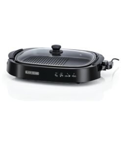 BLACK+DECKER Electric Health Grill, Family-Sized Non-Stick Griddle with Glass Lid, 5-Level Temperature Control, Cool-Touch Handles, Efficient Fat Draining, Dishwasher Safe, 1500 W GH1500-B5 Black