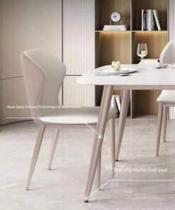 fashionhome Modern Multipurpose Industrial Standard Rectangle Sintered Stone Dining Table and 6 Curved Ergonomic Chair Set for Kitchen Restroom140x80x75 and 43x54x84 cm - Image 4