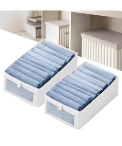 INFOSUN Wardrobe Clothes Organizer, 2pcs Jeans Storage Box, Visible Drawer Organizers for Clothing, Foldable Closet Storage Basket, Washable Drawer Box for Clothing, T-Shirt, Pants, Toys & Books (2Pcs)