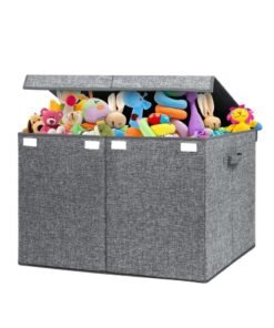 JoyousSto Large Toy Box Chest Storage with Lid - Collapsible Kids Toys Boxes Organizer Bins Baskets Container with Handles，62.5*33*40CM Grey