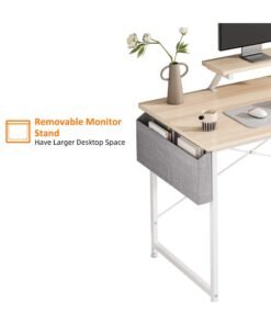 ALIVINGHOME Computer Desk Home Office Writing Study Desk Modern Simple Style Laptop Table With Storage Bag and  Monitor Stand  ，110 *50*73cm - Image 3