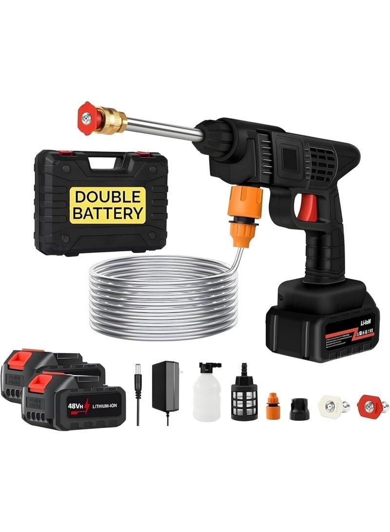 DubaiGallery Handheld 48V Car Wash Pressure Washer, Wireless High-Pressure Water Gun, Double Battery, Foam Pot & 5 Nozzles Included