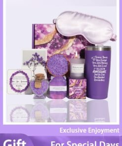 Arabest Gifts for her,Lavender Luxury Car Cup Set with 3-in-1 Accessories, Crystal Bath Bomb, Gemstone Soap, Soy Candle + Amethyst Bracelet - Perfect Saudi Mothers Day Gift Basket