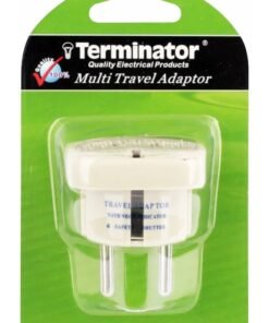 Terminator Multi Travel Adaptor Suchko To Universal Power Adapter UK/US/AU to EU Converter With Shutter & Indicator (TL15) White 11.2 x 7.5 x 4.5cm