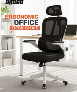 DROGO Premium Ergonomic Office Chair for Work from Home, High Back Computer Chair with Breathable Mesh, Flip-up Armrest, Adjustable Headrest, Recline, Adjustable Seat & Lumbar Support | Mesh Chair for Office Black White
