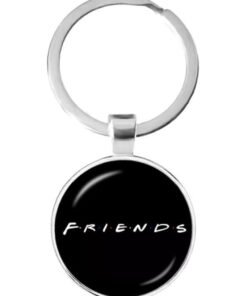 SOLDOUT Friends TV Show Keychain Cartoon Fun Pattern 25mm Glass Cabochon Key Ring Key Holder for Friendship Day Gift (Black)