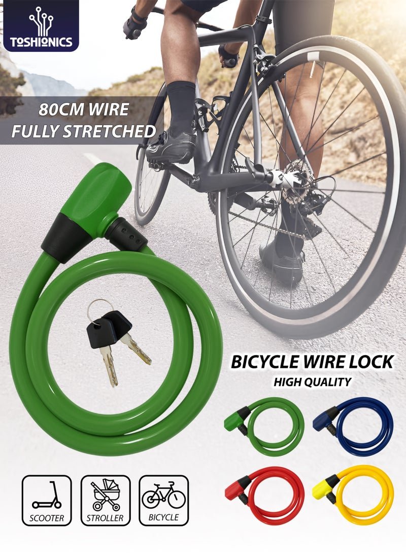 Toshionics Heavy Duty 80cm Bicycle Lock Cable Anti-Theft Security Bike Lock for Scooter, Cycle, Baby Stroller, E-Bike, Motorcycle, Gate & Outdoor Use Alloy Lock Buckle with HDPE Coated Steel Wire (T114631)