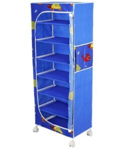 Homeeva 7 Shelves Baby Foldable Wardrobe | Aquatic Blue (Made in India) - Fabric