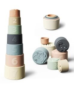 Moonkie Stacking Cups Toy, Fun Educational Baby Toys Silicone Soft Teething Toy, Age 6+ Months, 7 Piece Set