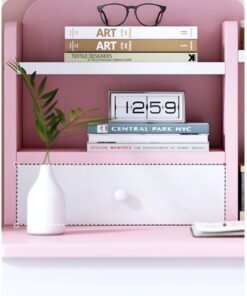 Alternative view of Kids Study Desk, Wooden Students Writting Table with Bookshelf and Storage Cabinet, Computer Table Office Desktop with Documents Storage Shelving Rack for Home Writting Reading and Office PC Notebook Working (Pink, YN118)
