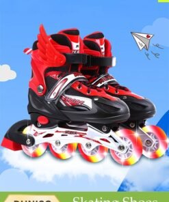 DUNISO Skating Shoes，Direct Skating Skates，Adjustable Inline Skates For Kids,Fun Flashing Beginner Inline Skates for Girls and Boys，Medium Size (Sizes 33-37)，Red