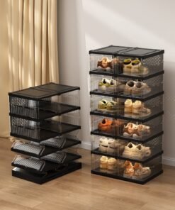 ARNOTEC Shoe Storage Organizer, Clear Installation-free Foldable Stackable Shoe Box Pack Shoe Rack, Portable Cabinet Rack (Transparent 6 Tier))