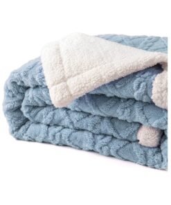 Fabienne Jacquard Sherpa Blanket Super King Size Faux Fur Bed Blanket 220x240cm Flannel Fleece Reversible Blanket Double Size Warm and Plush Throw Blanket Blue Grey
