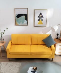 Ash 69" Wide Modern Style Linen Upholstered Loveseat Sofa with the Solid Wood Foot