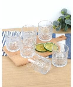 Ollieroo Embossed Old Fashioned Whiskey Glasses - Durable 300ml Glass Tumbler for Cocktails, Water, Juice, Beer, Wine-Special Edition Glassware Set, Dishware, Dishwasher Safe