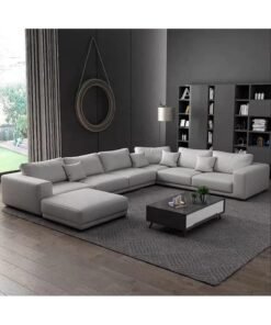 KARNAK Rome Latest Wooden Furniture Designs U-Shaped Sectional Sofa Living Room Leather Sofa Set Furniture (Light Grey)