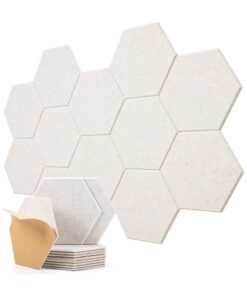 AUTOYSUR 12 Pack Soundproof Wall Panels, Acoustic Panels Self-Adhesive, Acoustic Panels Sound Absorbing High Density, Hexagon Sound Proof Panels for Walls Acoustic Treatment Home Studio Gaming Room, Beige