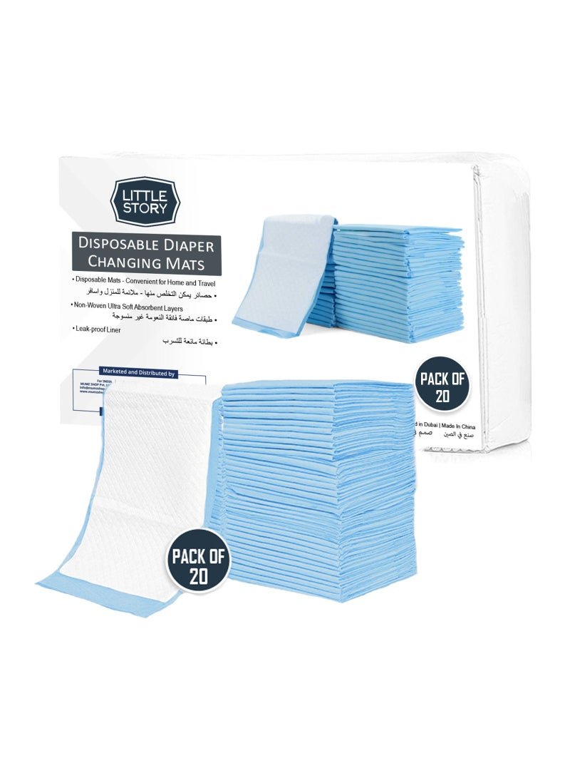 Little Story 20-Pieces Disposable Diaper Changing Mats, Suitable From Birth - Blue
