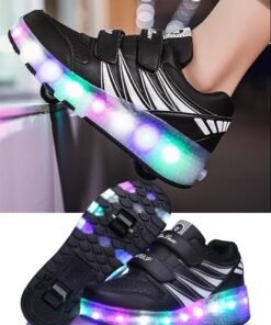 VUCATIN Kids Roller Skates Shoes with Lights Kids Skates Sneakers LED Light Up Rechargeable Wheels Shoes with Lights Outdoor Slip On Roller Skates Shoes Sneakers for Beginners Gift (B)