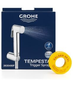 GROHE Tempesta-F Trigger Spray Hand Shower Set with Teflon Tape, Wall Holder Set, 1250mm Hose, Chrome | 2635400F