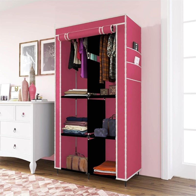 Whitecloud TRANSFORMING HOMES 4+2 Layer Collapsible Wardrobe with Side Pocket (84cm X 42.5cm X 166cm, Maroon, 7800-3) (Maroon, Plastic, Iron)