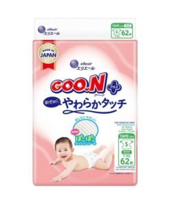 Goon GOO.N Plus+ Diapers S Size (up to 17.6 lb) Unisex 1-Pack 62 Count Tape Straps Sensitive Skin, Made in Japan