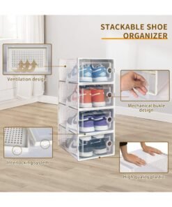 4 Pack Plastic Stackable Shoe Box Foldable Display Box Container - Image 3