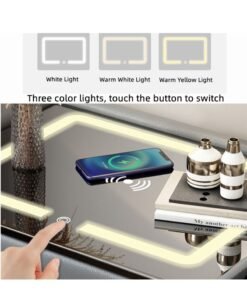 Alternative view of JANTENS Nightstands with Bluetooth Speaker and Mobile Phone Wireless Charging White Bedside Table 50x40x46CM