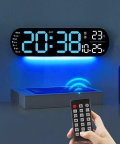 Necomi LED Digital Clock, Digital Wall Clock with Remote Control, 9 RGB Color Modes with Time Date Day of the Week Temperature for Living Room Bedroom Home Decor (Blue)