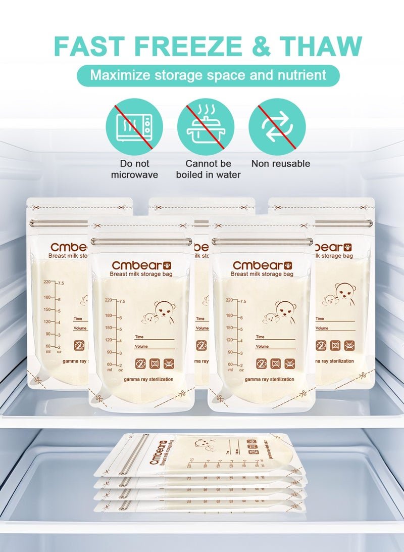 Cmbear 100 Pcs Set Breast Milk Storage Bags 8 Oz 220 ml Self Standing Leak Proof Breastmilk Storage Bag