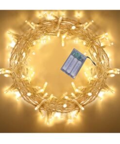 PAMEER Warm White AA Battery Powered LED String Lights 7mtr 50 LEDs String Lights for Christmas EID Ramadan Xmas Tree Diwali Home Wedding Decorations 2 Modes and ON OFF Button at Battery Box