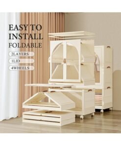 CityRiya-Long Kids Wardrobe Baby Closet Storage Organizer Portable Children Clothes Cabinet Storage Rack Toddler Dresser with Hanging Rod and Wheels for Boys Girls Clothing Nursery Armoire White