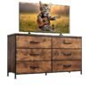 keke Wide Fabric Drawer Dresser in Rustic Brown, Large Long Chest of Drawers with Deep Storage for Bedroom, Closet & Living Room