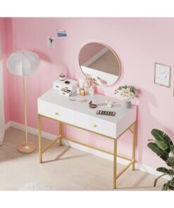 Sharpdo Home Multifunctional Bedroom Dressing Table Storage Study Computer Desk with 2 Drawers Storage Dressing Table With Drawers Vanity Table Beautiful Makeup Table 100*48*80cm - Image 4