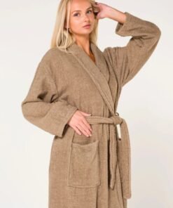 1Chase Luxury Shawl Bathrobe – Ultra-Soft 100% Cotton Shawl Collar Robe for Men & Women | Hotel & Spa Quality, Beige (L/XL)