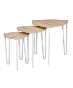 DANUBE HOME Asgard Set of 3 Nesting Tables - Stylish Oak/White End Tables for Living Room, Engineered Wood & Metal, Ideal for Small Spaces, Size: L56xW56xH55cm - Image 4