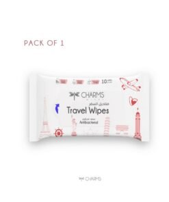 Charms Travel Wipes Antibacterial,10 Wipes (1Pack) - Enriched with Vitamin E, Ultra Soft & Gentle on Sensitive Skin, Alcohol & Paraben-Free, pH-Balanced
