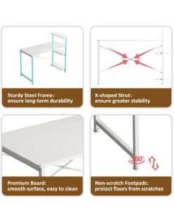FAMAPY White Computer Desk with 4-Tier Shelves, Space-Saving Home Office Desk for Study & Writing, Compact Workstation Table with Storage, 110x45x73cm